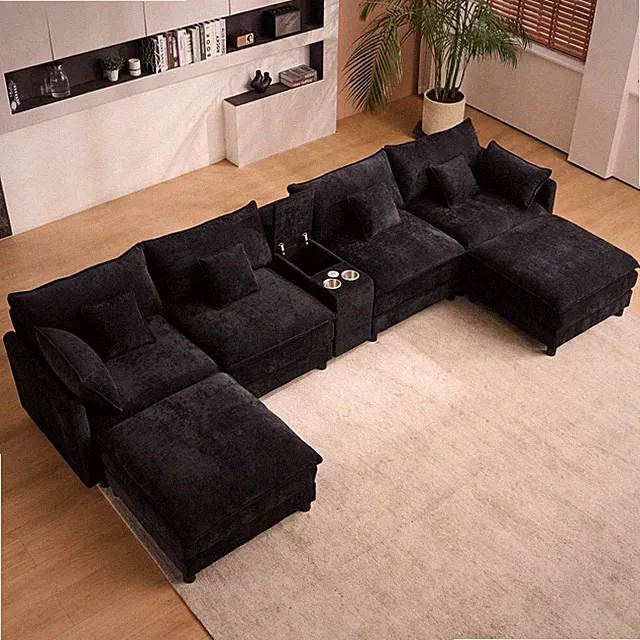 Modern 145" U Shaped Sectional Oversized Sofa Couch w/Central Console & USB Port