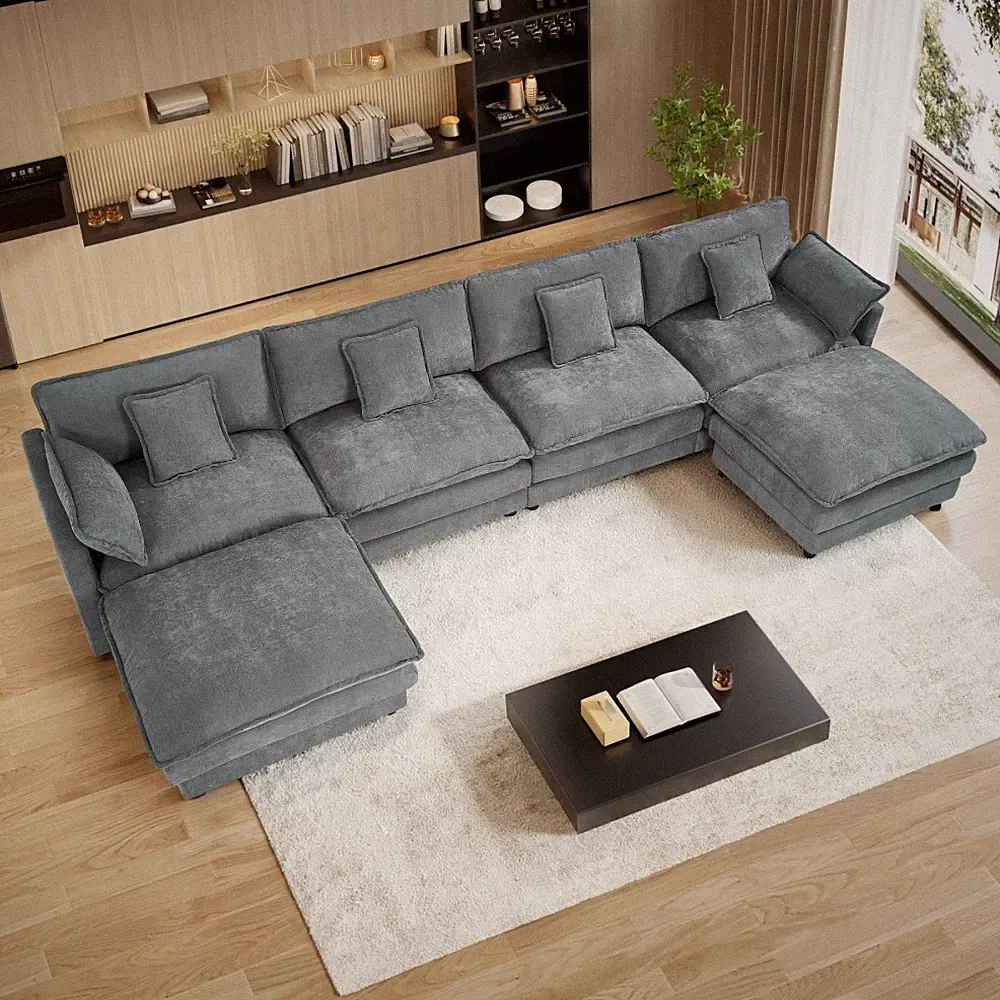 Modern 151" 6-Seater U-Shaped Sectional Sofa Couch Comfy Deep Seat Cloud Couch