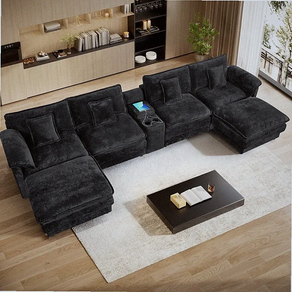 Modern 151'' Oversized U-Shaped Sectional Modular Sofa Deep Seat Couch w/Console
