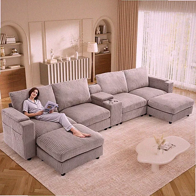 Modern 153" Oversized U-shaped Sectional sofa w/2 Ottomans, USB Ports,Cup Holder