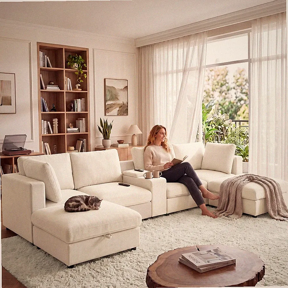 Modern 164" U-Shaped Sectional Sofa w/ Storage USB Cup Holders Deep Seat Couch