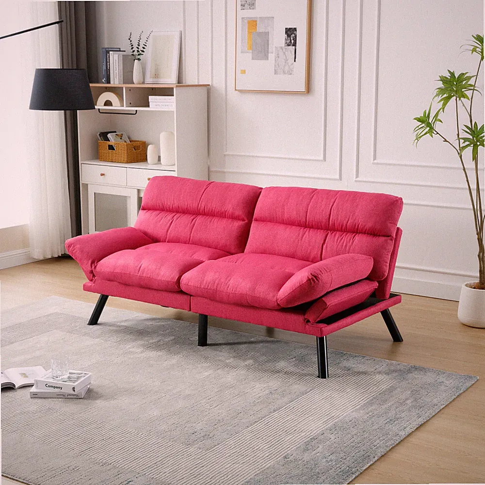 Modern 2-in-1 Sleeper Sofa with Thick Cushions & Metal Feet–Convertible Loveseat