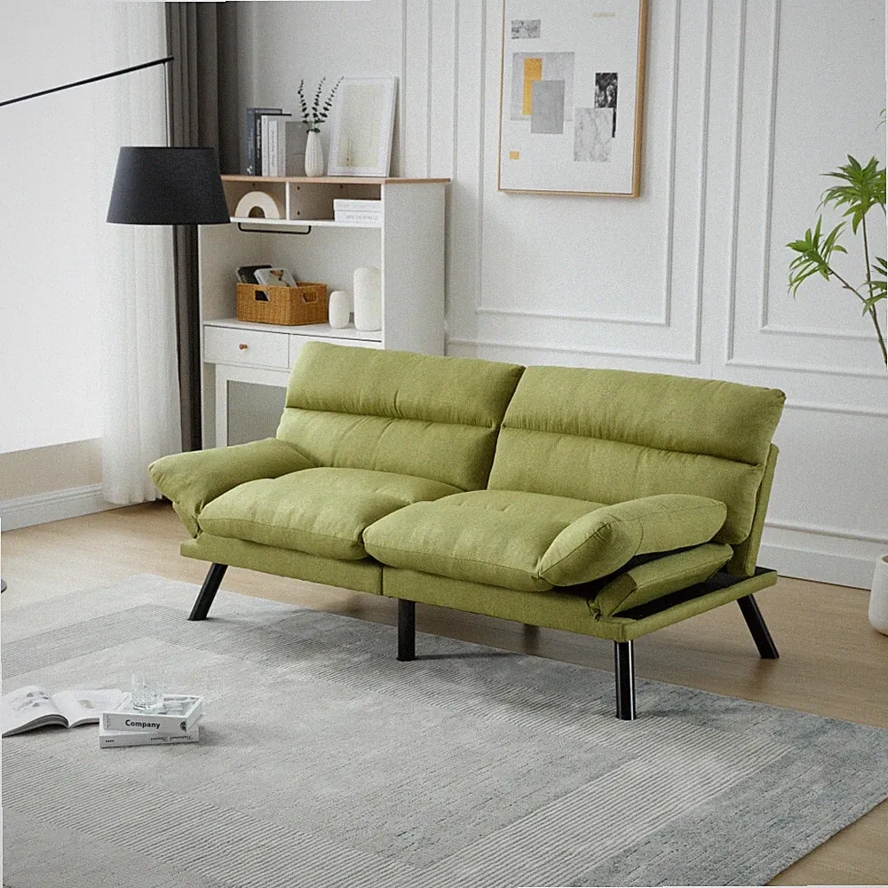 Modern 2-in-1 Sleeper Sofa with Thick Cushions & Metal Feet–Convertible Loveseat