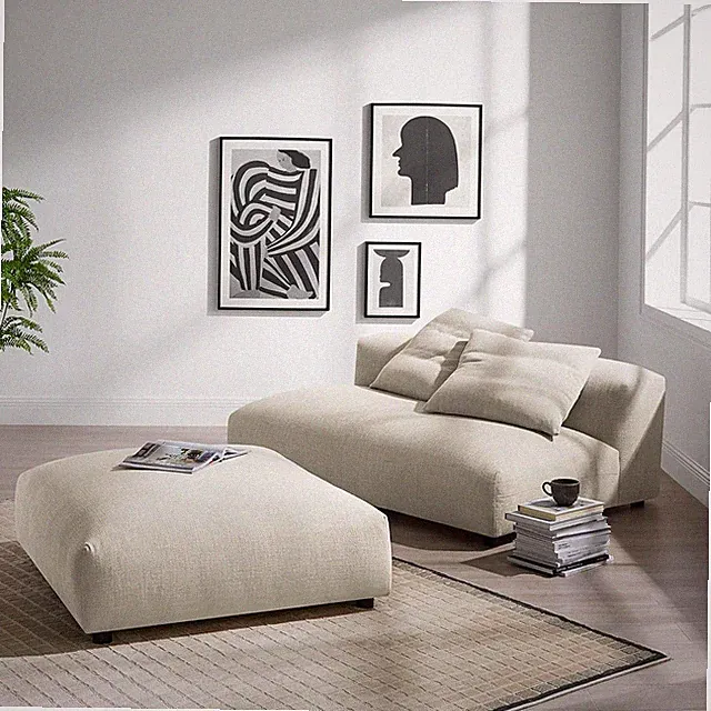 Modern 2-Piece Armless Loveseat and Ottoman Set in Linen - Cozy & Stylish