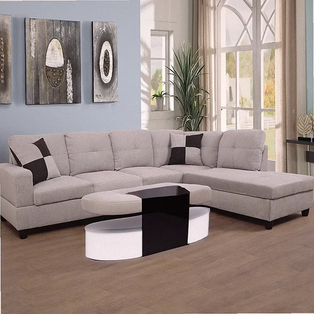 Modern 2-Piece L-Shape Sectional Sofa with Right Chaise - Off-White Flannel