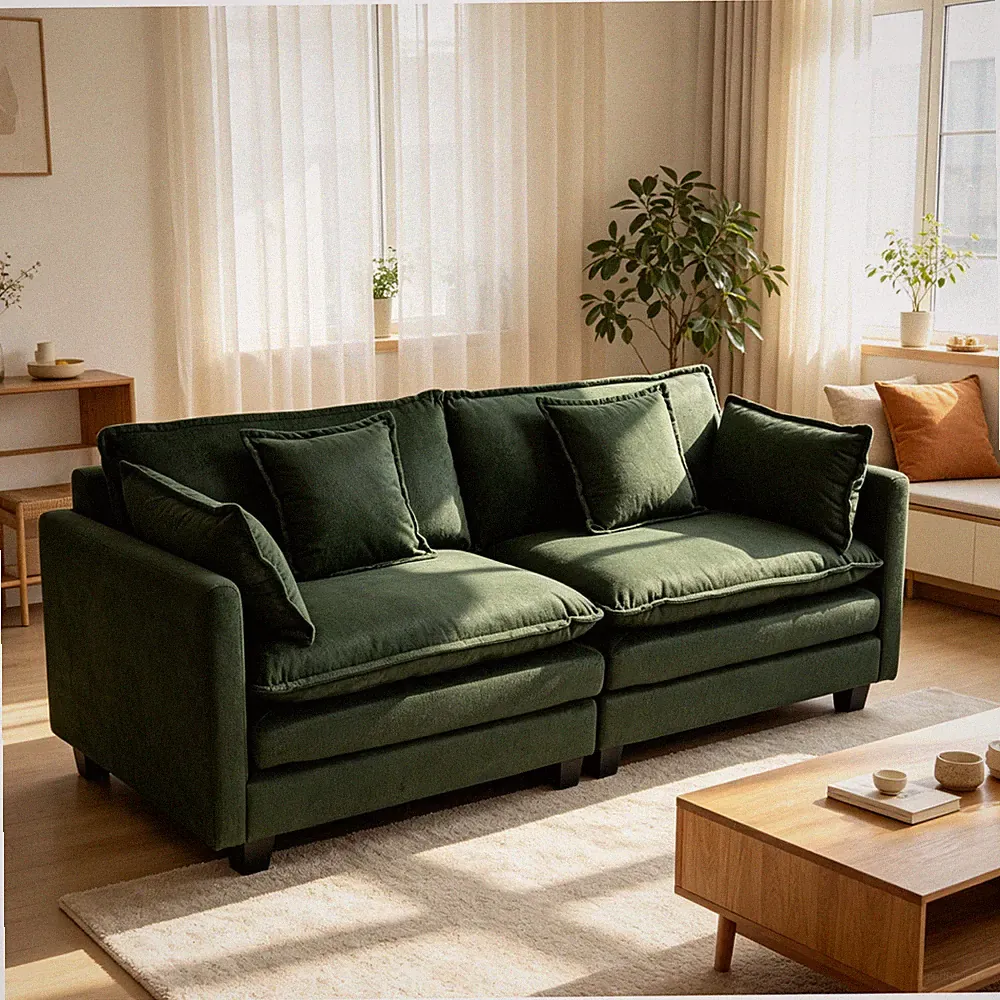 Modern 2-Seat 77.95" Modular Sectional Sofa with Chaise, 3 Colors