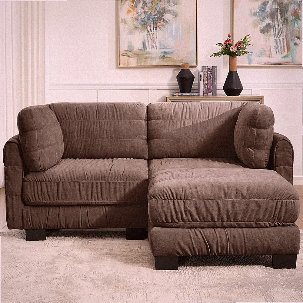 Modern 2 Seat Chenille Modular Sectional Sofa L Shape Back Cushion