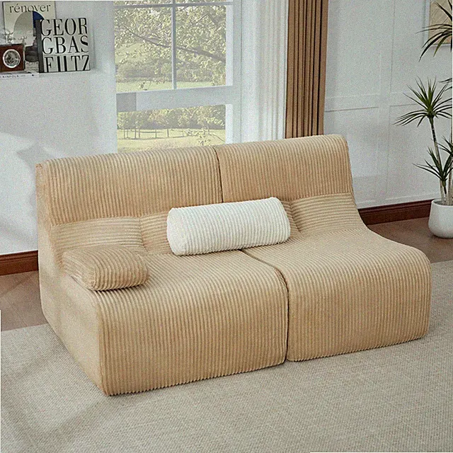 Modern 2-Seat Corduroy Fabric Modular Sectional Sofa, Corner Living Room Couch