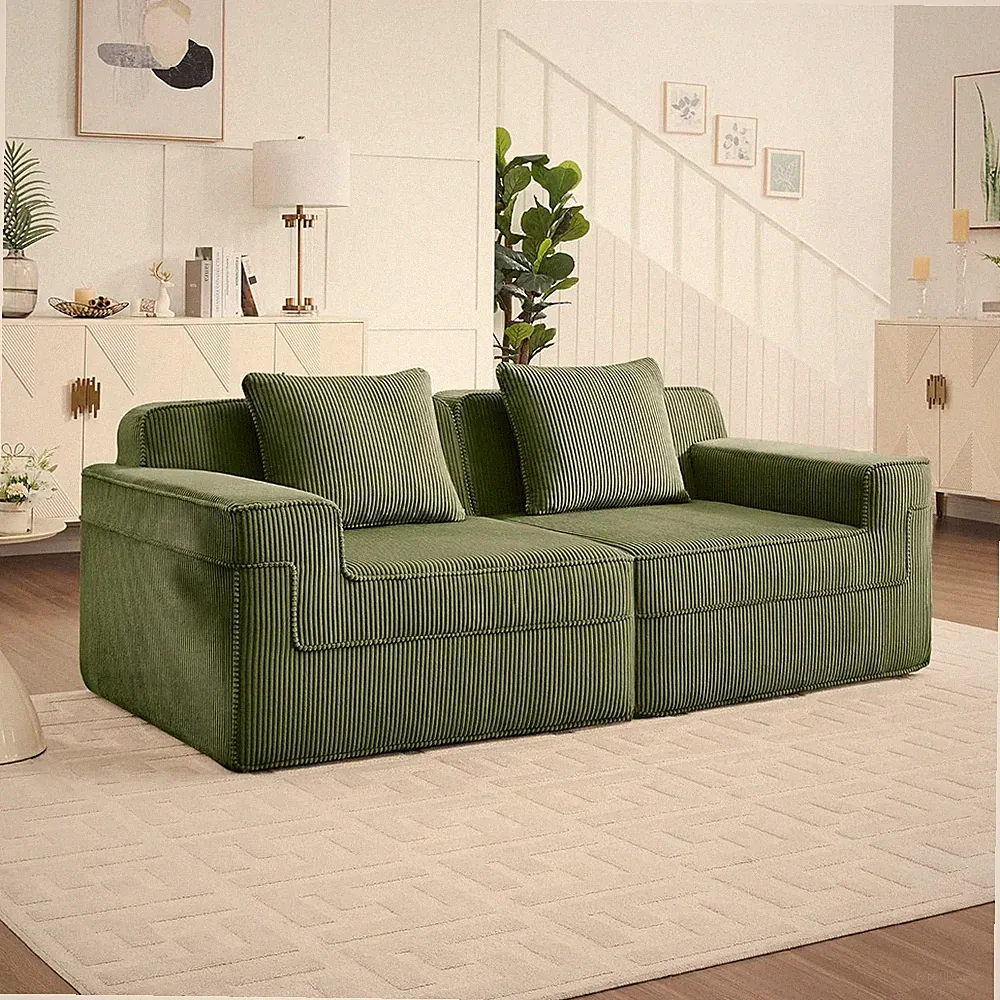 Modern 2-Seat Loveseat Sofa in Green with Pillows, No Assembly Needed