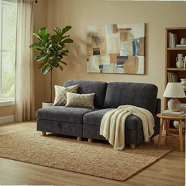 Modern 2-Seat Modular Sectional Sofa, Corner Living Room Couch in Gray