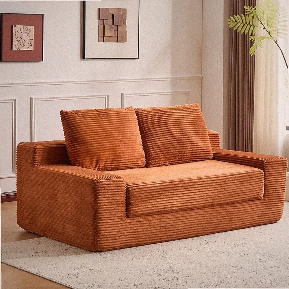 Modern 2-Seater Cloud Corduroy Sectional Sofa Soft Fabric Couch For Living Room