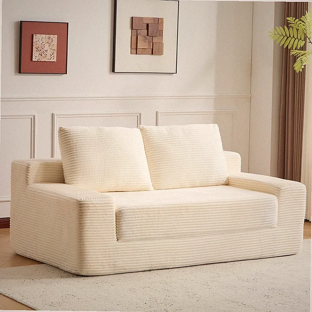 Modern 2-Seater Cloud Corduroy Sectional Sofa Soft Fabric Couch For Living Room