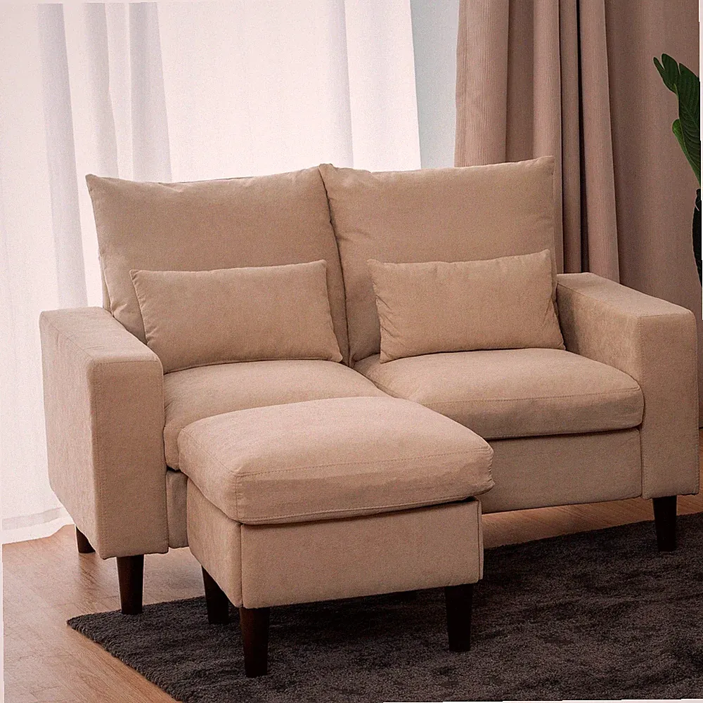 Modern 2 Seats Loveseat Sectional Sofa Couch w/ Ottoman for Bedroom Small Space