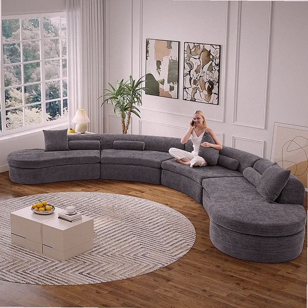 Modern 260" Curved Modular Sectional Sofa, Extended 4-Seater Sofa Seats up for 8