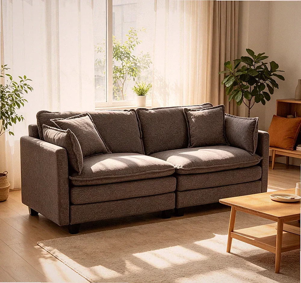 Modern 2seats 77.95"Sectional Sofa w/Waist Pillows,2-seat Upholstered Symmetri