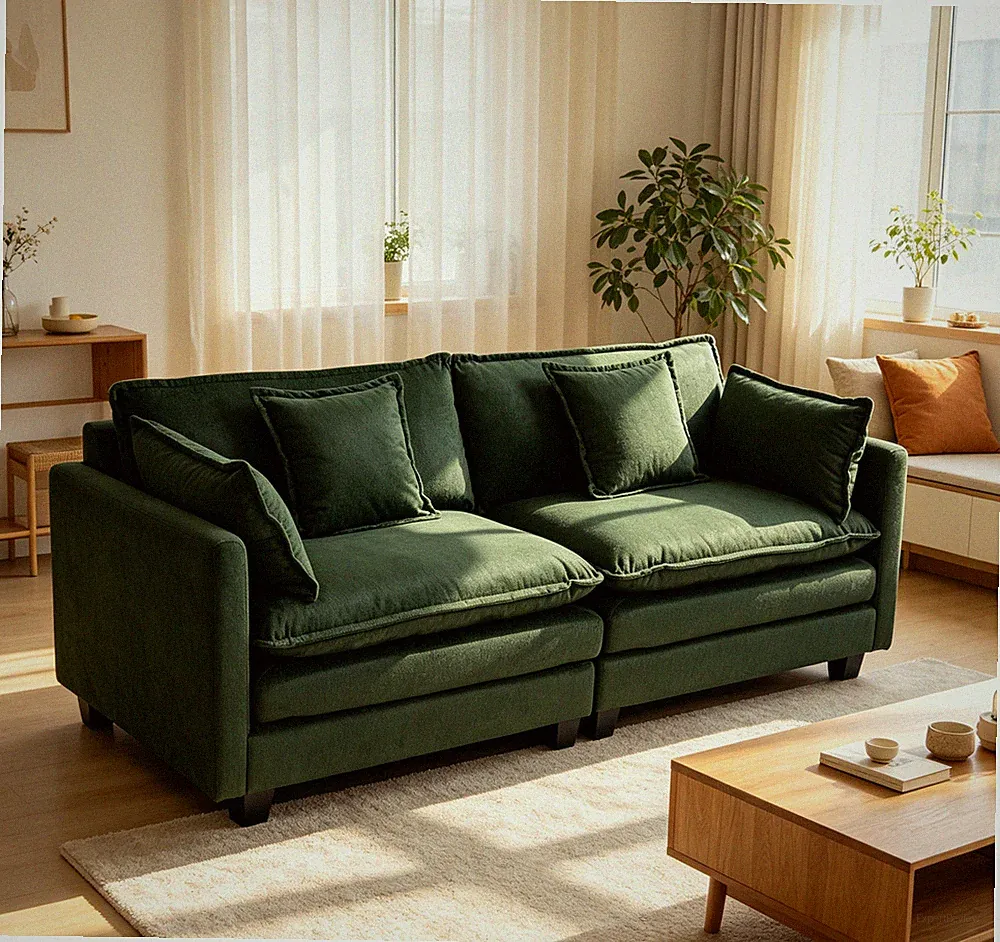Modern 2seats 77.95"Sectional Sofa w/Waist Pillows,2-seat Upholstered Symmetrica