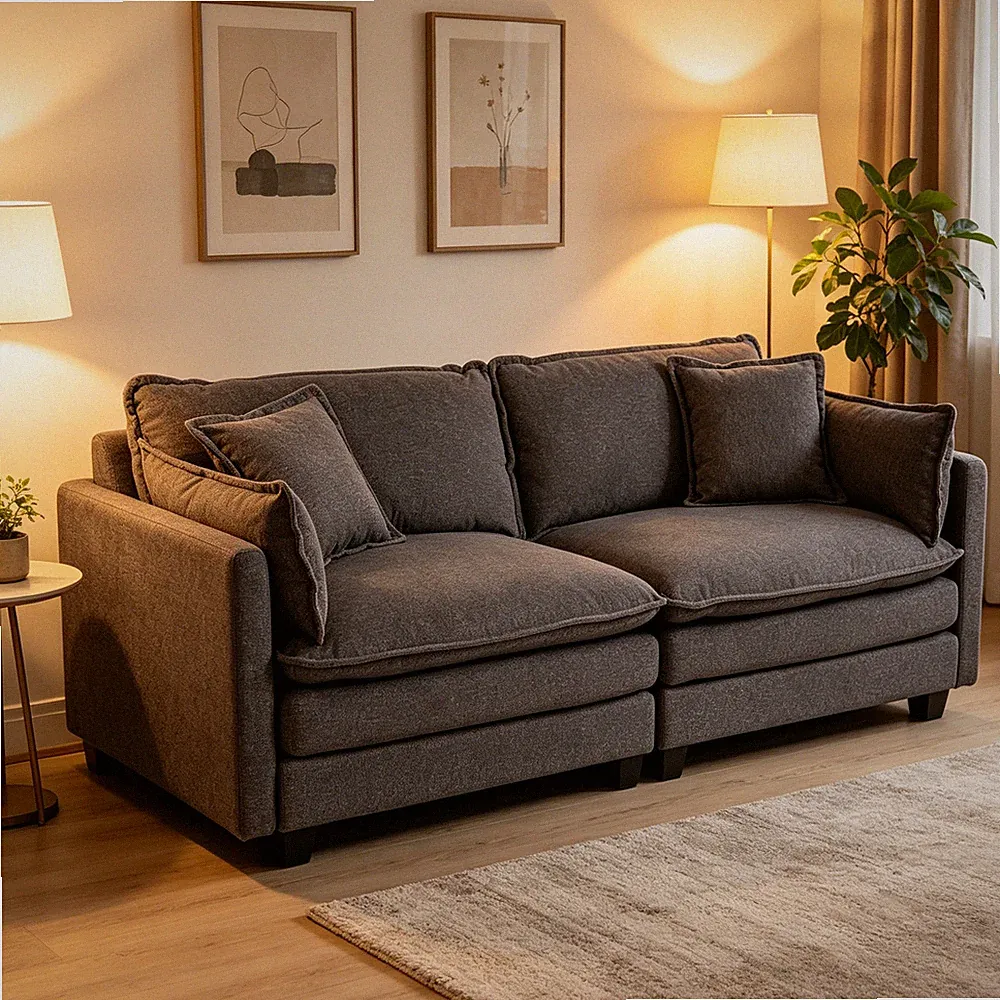 Modern 2seats 77.95"Sectional Sofa with Waist Pillows,2-seat Upholstered