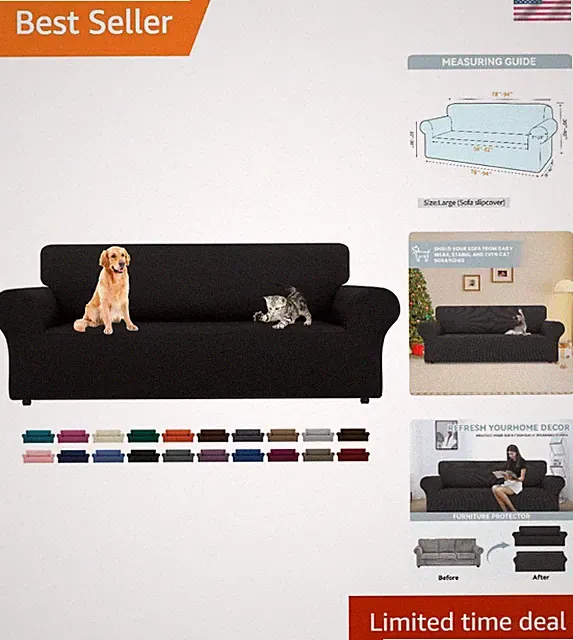 Modern 3 Cushion Slipcover in Black - Soft, Water Resistant, Pet-Friendly Design
