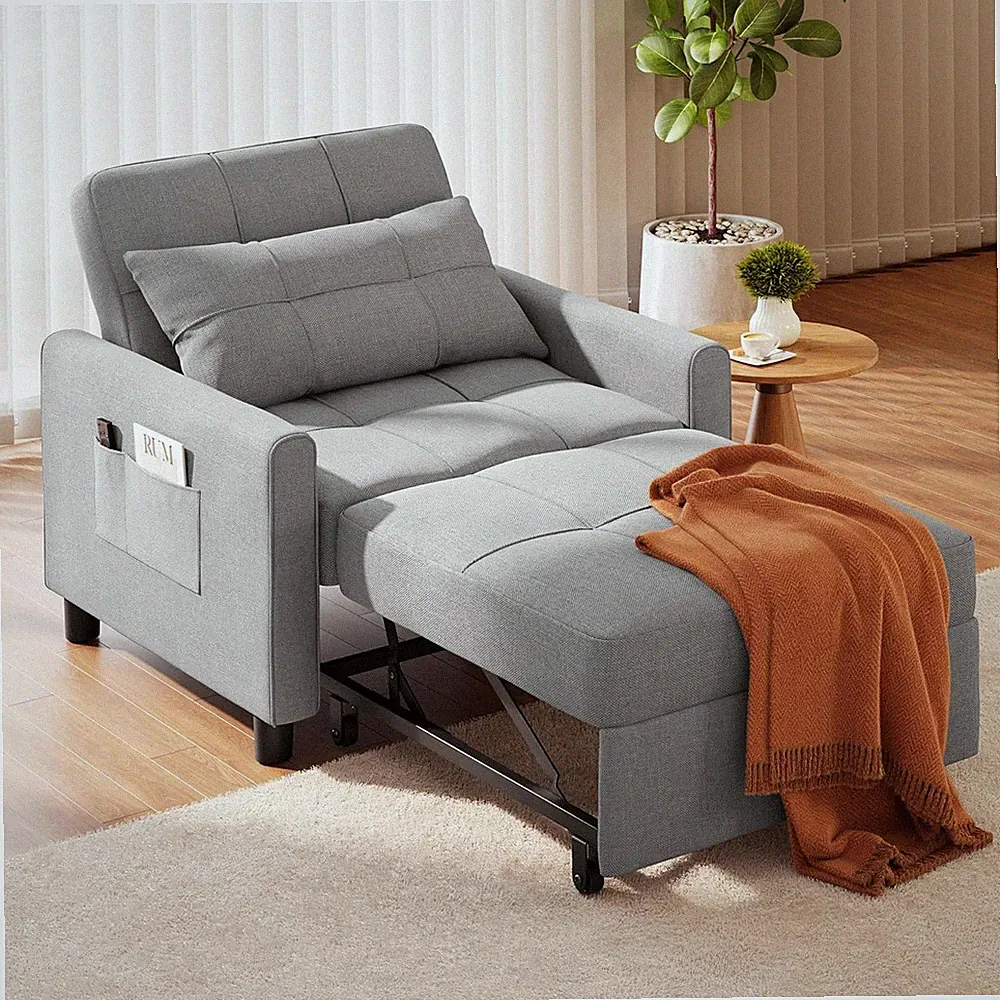 Modern 3-in-1 Convertible Sleeper Sofa Chair Bed for Small Spaces, Grey