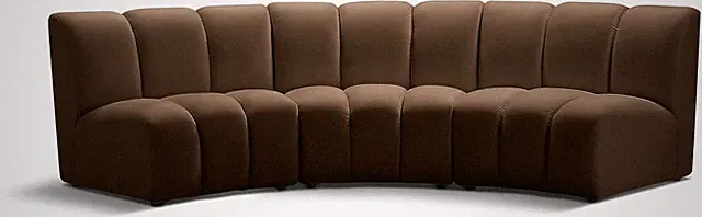 Modern 3-Pc Brown Sectional Sofa with Deep Channel Tufting - 119" W