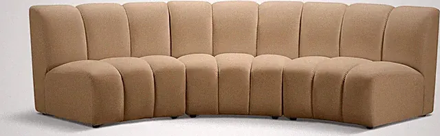 Modern 3-Pc Camel Sectional Sofa with Deep Channel Tufting - 119" W