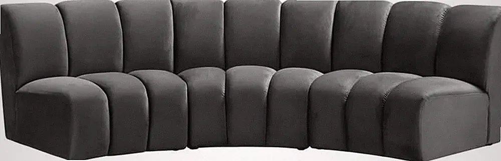 Modern 3-Pc Grey Sectional Sofa with Deep Channel Tufting - 119" W
