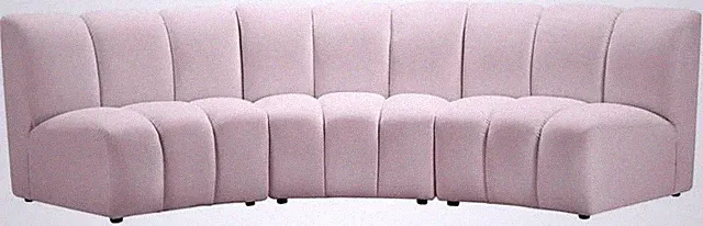 Modern 3-Pc Pink Sectional Sofa with Luxurious Deep Channel Tufting, 119" W