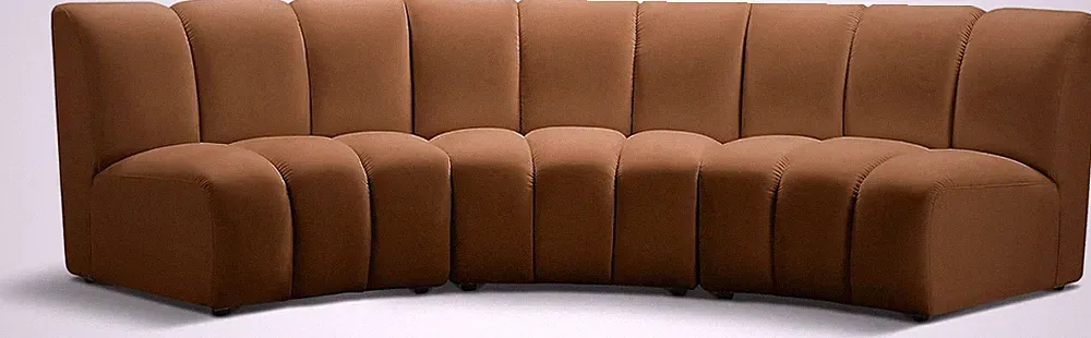 Modern 3-Pc Saddle Sectional Sofa with Deep Channel Tufting - 119" W