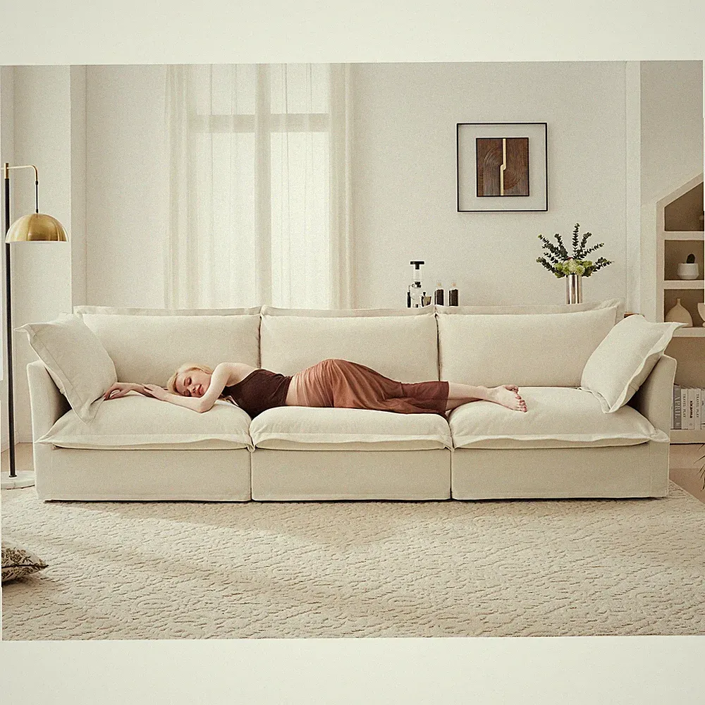Modern 3-Seat Chenille Sectional Sofa with Removable Covers & Deep Seat