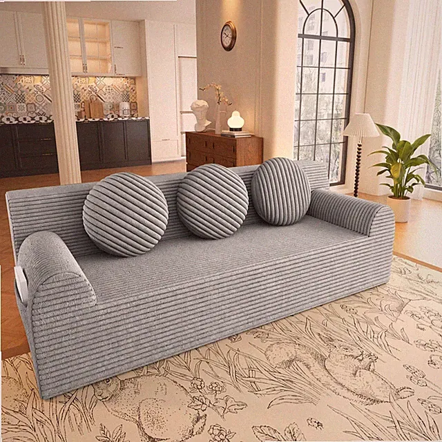 Modern 3-Seat Corduroy Deep Sofa No Assembly Needed with 3 Pillow for Apartment