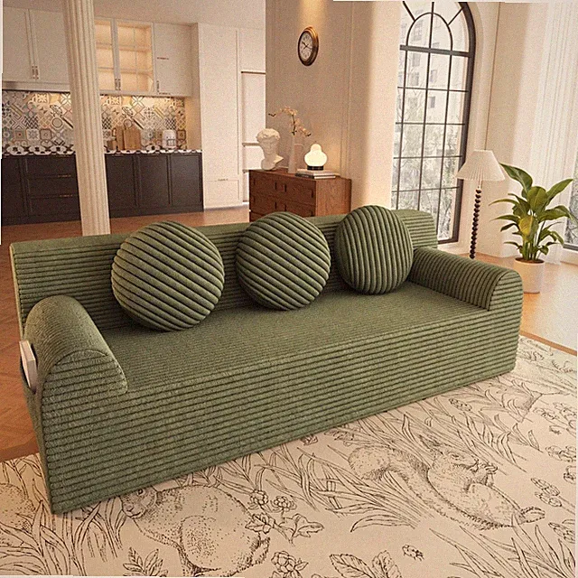 Modern 3-Seat Corduroy Deep Sofa No Assembly Needed with 3 Pillows for Apartment