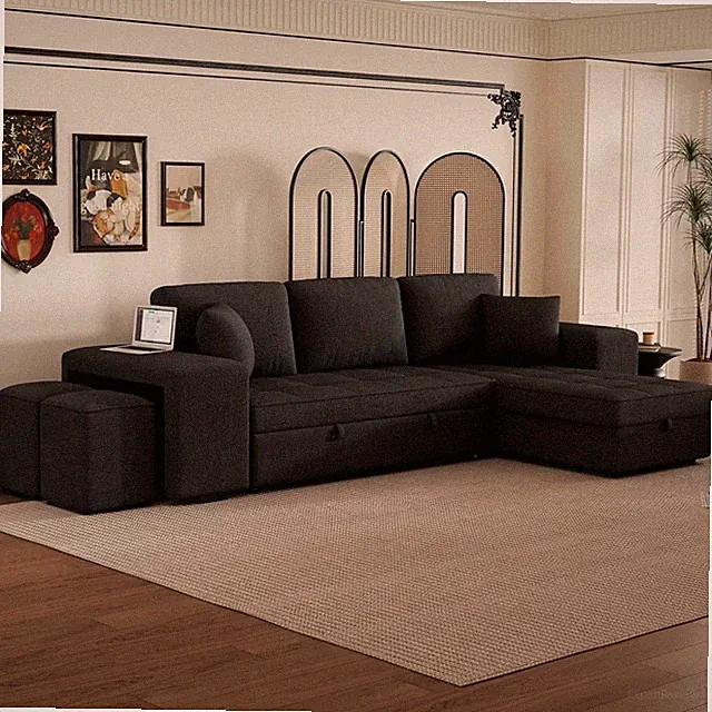 Modern 3-Seat Reversible Sectional Sofa with Storage Chaise & Stools, Gray