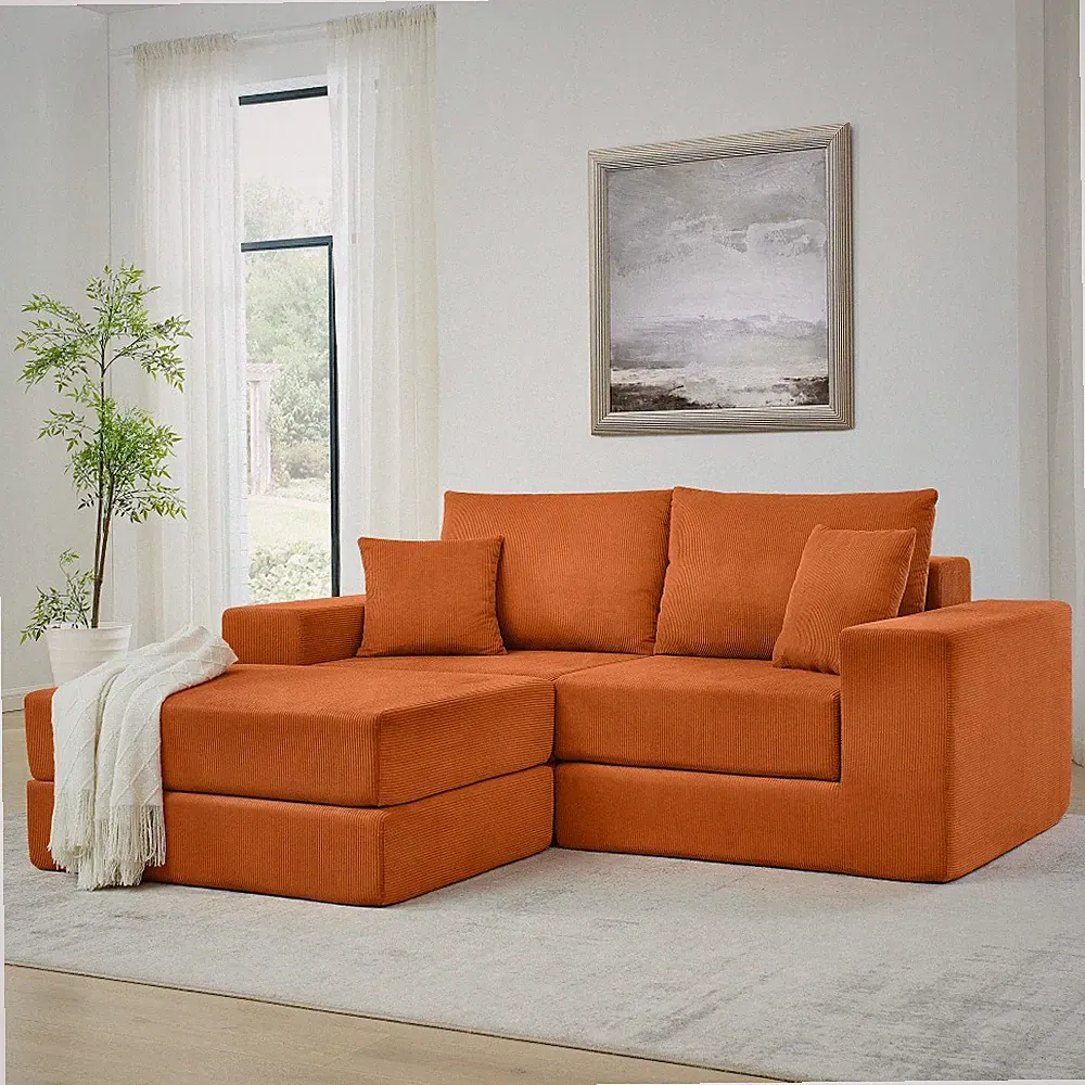 Modern 3-Seat Sleeper Sectional Sofa w/ Ottoman & Pillows