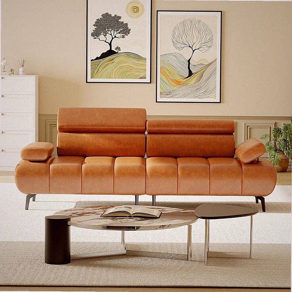 Modern 3 Seater PU Leather Sofa, Adjustable Headrest & Armrest, Separates into 2
