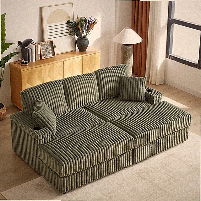 Modern 3-Seater Sectional Modular Sofa Comfy Deep Seat Couch w/2 Movable Ottoman