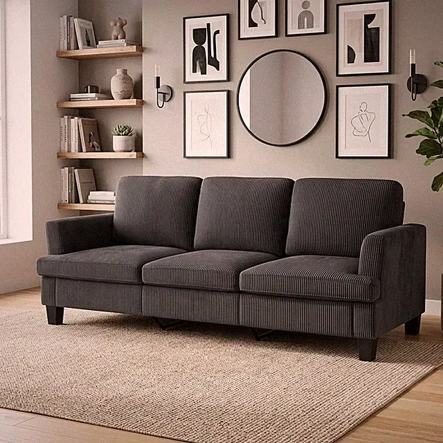 Modern 3 Seater Sofa for Living Room with Soft Deep Seats, Sofa 3 Seater in Line