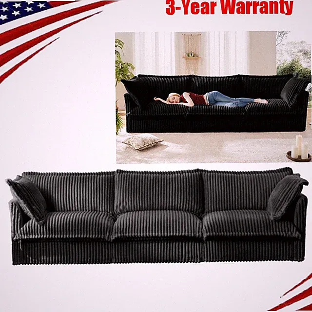 Modern 3 Seater Sofa with Suppleness Armrests Couch for Living Room Black Fabric