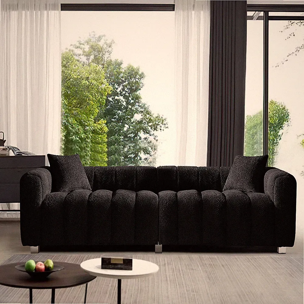 Modern 3-Seater Velvet Sofa Loveseat with Metal Legs and Pillows