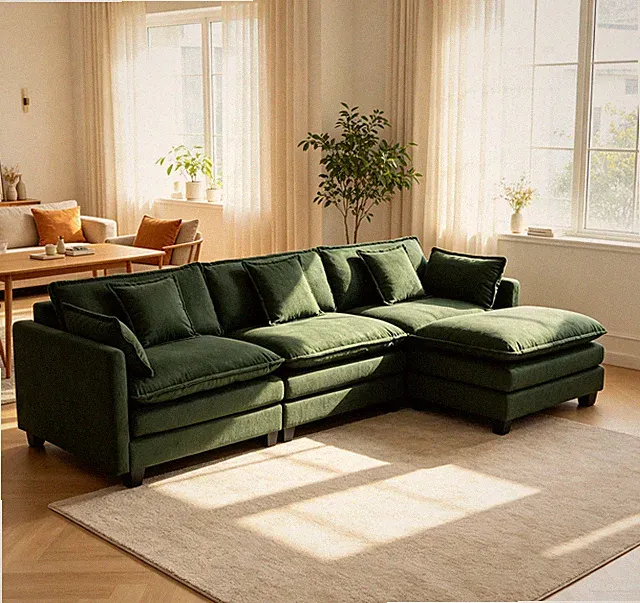 Modern 3seats w/ottoman 113.77"Sectional Sofa w/Waist Pillows,3-seat Upholstered