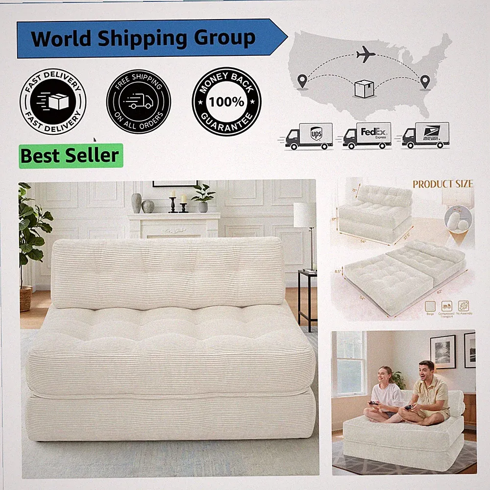 Modern 4-in-1 Convertible Sleeper Chair Bed - Space-Saving Comfort with Pillows