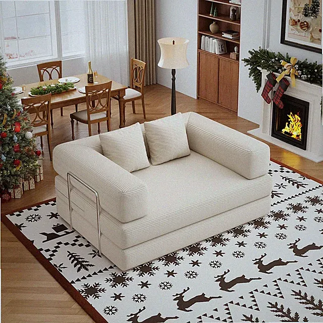 Modern 4-in-1 Futon Sofa Bed with Luxurious Corduroy - No Assembly Required