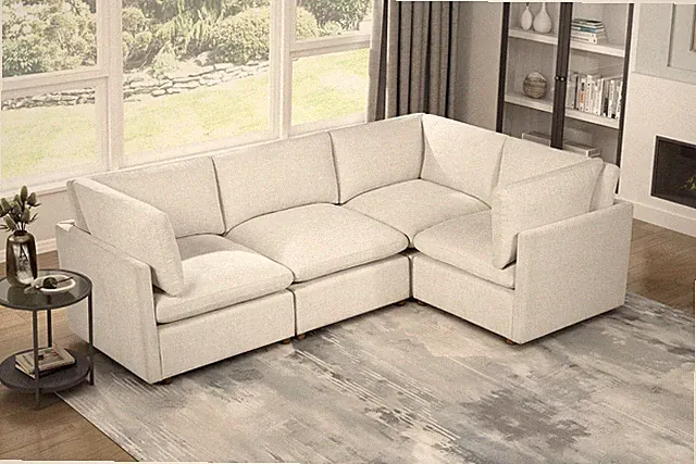 Modern 4-Piece Modular Sectional Beige Fabric Armless