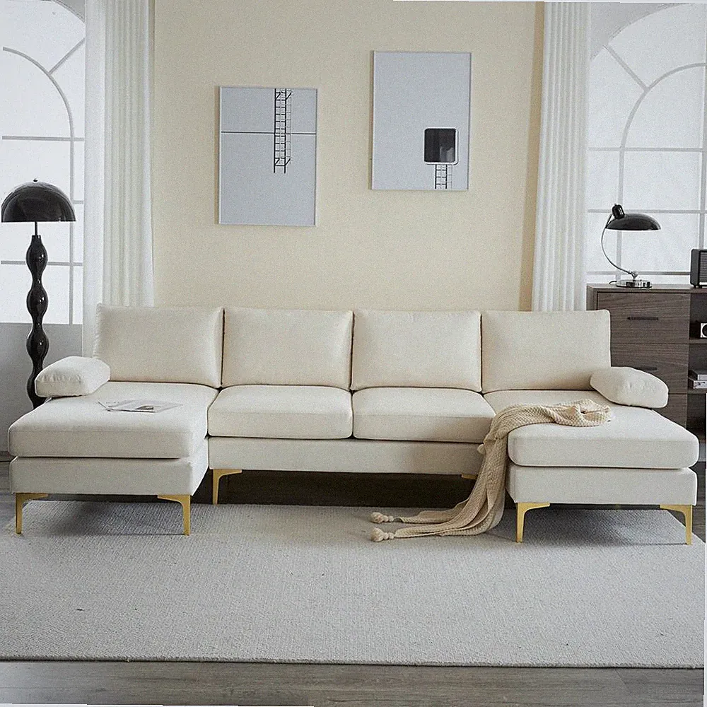 Modern 4 Seat Sectional Sofa U Shape Couch Set with 2 Chaise Metal Leg