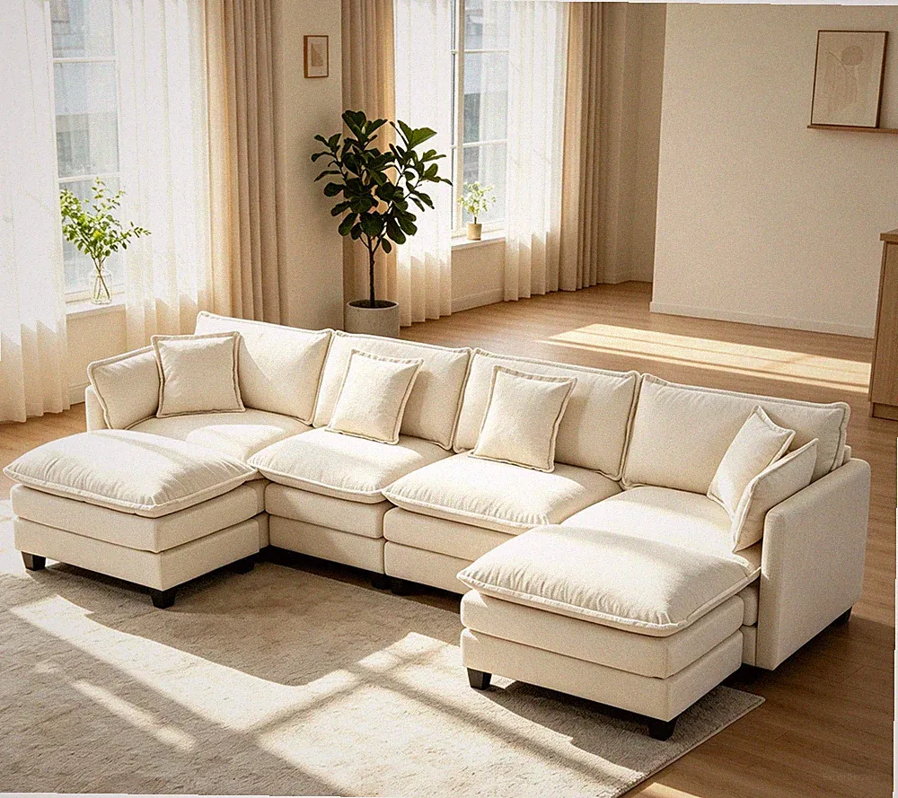 Modern 4seats w/2ottoman 149.61"Sectional Sofa w/Waist Pillows,4-seat Upholste