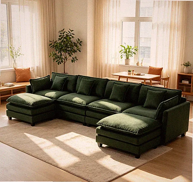 Modern 4seats w/2ottoman 149.61"Sectional Sofa w/Waist Pillows,4-seat Upholster
