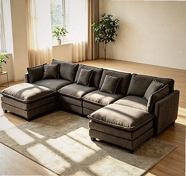 Modern 4seats w/2ottoman 149.61"Sectional Sofa w/Waist Pillows,4-seat Upholstere