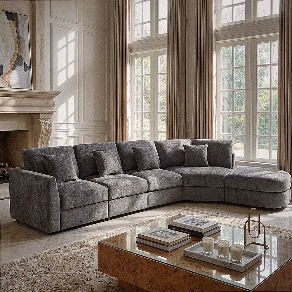 Modern 5-Seater Curved Modular Sectional Sofa 160.4" Chenille Cloud Couch