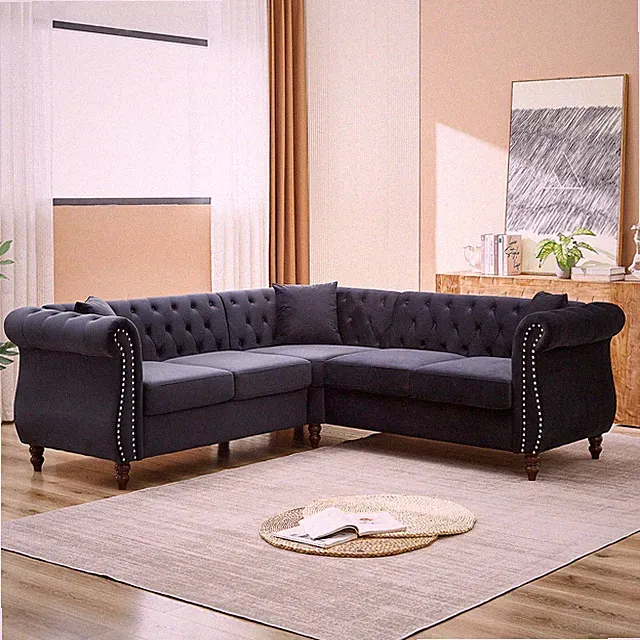 Modern 5 Seater Oversized L Shaped Sectional Sofa Black Couch For Living Room