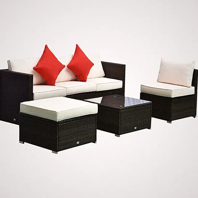 Modern 6-Piece White Rattan Patio Set 395lb Weight Limit Sectional Design