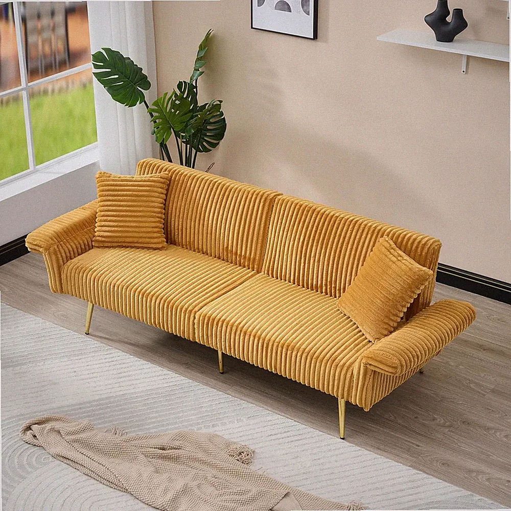 Modern 68" Tufted Corduroy Futon Sofa Bed with Adjustable Backrest for Living Ro